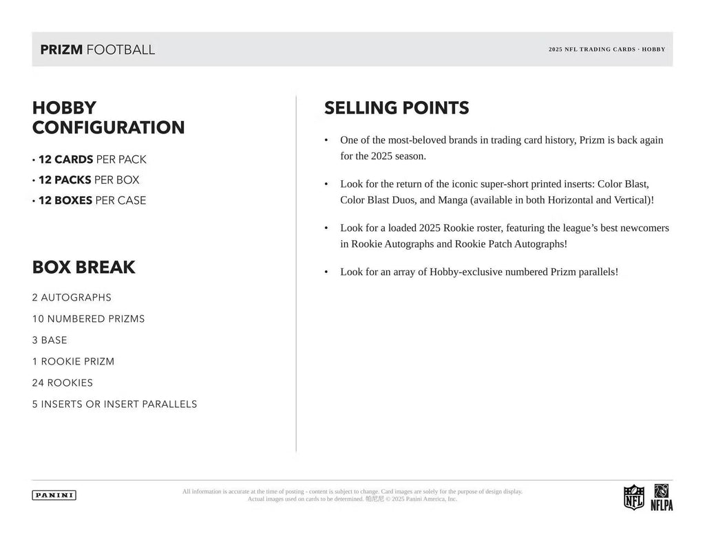 2025 Panini Prizm Football Hobby Box
